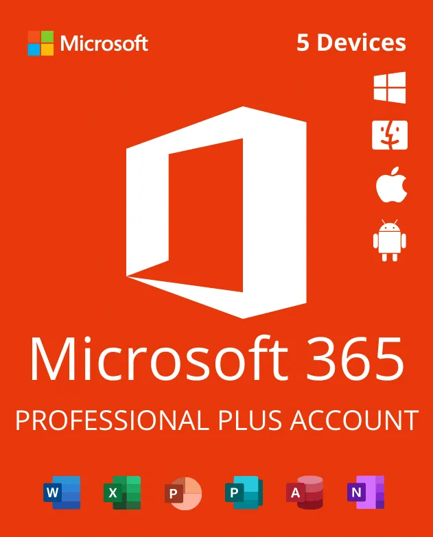 MICROSOFT 365 PROFESSIONAL PLUS ACCOUNT 5 DEVICES - 1 YEAR SUBSCRIPTION